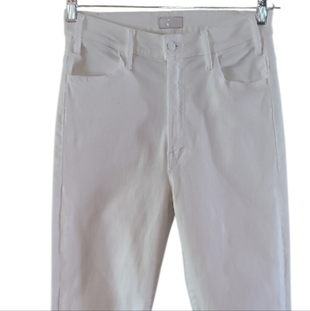 MOTHER The Hustler Ankle Fray Hem Jeans White Straight Flare - Picture 5 of 15